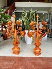 Bình Hoa Sen Gỗ Hương Đá- 15 Cành - Kích Thước Cao 76cm, Ngang 55cm, Sâu 38cm ( ĐÔI)