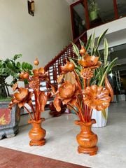 Bình Hoa Sen Gỗ Hương Đá- 15 Cành - Kích Thước Cao 76cm, Ngang 55cm, Sâu 38cm ( ĐÔI)