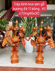 Bình Hoa Sen Gỗ Hương Đá- 15 Cành - Kích Thước Cao 76cm, Ngang 55cm, Sâu 38cm ( ĐÔI)