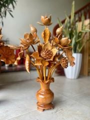Bình Hoa Sen Gỗ Ngọc Am- 15 Cành - Kích Thước Cao 76cm, Ngang 55cm, Sâu 38cm ( ĐÔI)