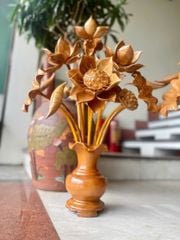 Bình Hoa Sen Gỗ Ngọc Am- 15 Cành - Kích Thước Cao 76cm, Ngang 55cm, Sâu 38cm ( ĐÔI)
