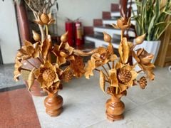 Bình Hoa Sen Gỗ Ngọc Am- 15 Cành - Kích Thước Cao 76cm, Ngang 55cm, Sâu 38cm ( ĐÔI)
