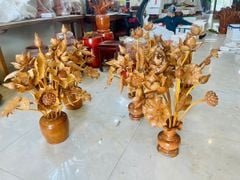 Bình Hoa Sen Gỗ Ngọc Am- 15 Cành - Kích Thước Cao 76cm, Ngang 55cm, Sâu 38cm ( ĐÔI)