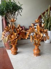Bình Hoa Sen Gỗ Ngọc Am- 15 Cành - Kích Thước Cao 76cm, Ngang 55cm, Sâu 38cm ( ĐÔI)
