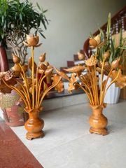 Bình Hoa Sen Gỗ Ngọc Am- 15 Cành - Kích Thước Cao 76cm, Ngang 55cm, Sâu 38cm ( ĐÔI)