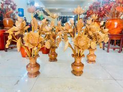 Bình Hoa Sen Gỗ Ngọc Am- 15 Cành - Kích Thước Cao 76cm, Ngang 55cm, Sâu 38cm ( ĐÔI)