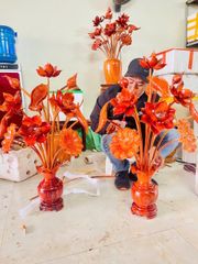 Bình Hoa Sen Gỗ Hương Đỏ 15 Cành, Cao 95cm, Ngang 50Cm, Sâu 40cm ( Bình )
