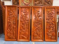 Tranh Tứ Quý Gỗ Tùng Cúc Trúc Mai Dát Vàng Kích Thước 107*37*4 Cm Gỗ Hương Đỏ