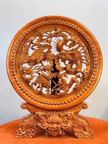 Đĩa Gỗ- Tứ Linh Gỗ Hương Đá Đường Kính 40cm