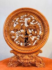 Đĩa Gỗ- Tứ Linh Gỗ Hương Đá Đường Kính 40cm