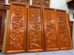 Tranh Tứ Quý Gỗ Tùng Cúc Trúc Mai Kích Thước 117*40*4 Cm Gỗ Hương Đỏ