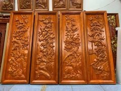 Tranh Tứ Quý Gỗ Tùng Cúc Trúc Mai Kích Thước 117*40*4 Cm Gỗ Hương Đỏ