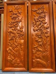 Tranh Tứ Quý Gỗ Tùng Cúc Trúc Mai Kích Thước 117*40*4 Cm Gỗ Hương Đỏ