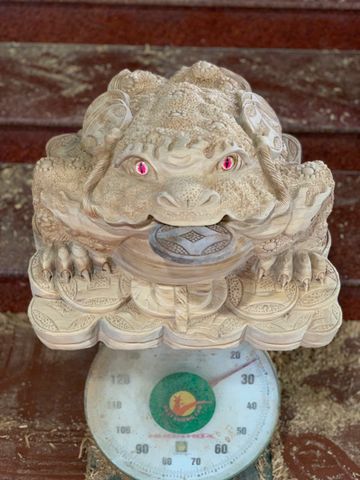 Tượng Linh Vật - Cóc Thiềm Thừ Gỗ Ngọc Am Ngang 42cm