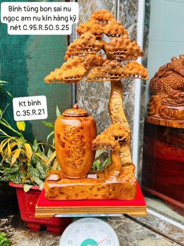 Tượng Phong Thuỷ - Bình Tùng Gỗ Ngọc Am Cao 95cm