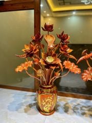 Bình Hoa Sen Gỗ Hương Đỏ 19 Bông- Cao 92cm, Ngang 65cm