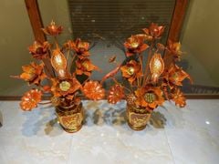 Bình Hoa Sen Gỗ Hương Đỏ 19 Bông- Cao 92cm, Ngang 65cm