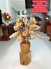 Bình Hoa Sen Gỗ Ngọc Am 21 Bông- Kèm Đôn