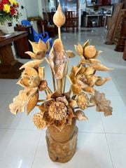 Bình Hoa Sen Gỗ Ngọc Am 21 Bông- Kèm Đôn
