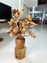 Bình Hoa Sen Gỗ Ngọc Am 21 Bông- Kèm Đôn