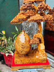 Tượng Phong Thuỷ - Bình Tùng Gỗ Ngọc Am Cao 88cm