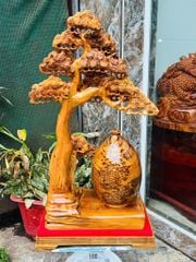 Tượng Phong Thuỷ - Bình Tùng Gỗ Ngọc Am Cao 88cm