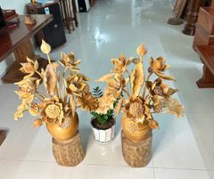 Bình Hoa Sen Gỗ Ngọc Am 21 Bông
