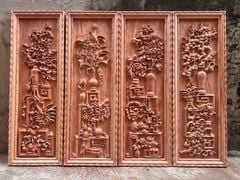 Tranh Tứ Quý Gỗ - Tứ Bình- Kích Thước Ngang 37cm, Cao 107cm (K4V3) - Gỗ Hương Đỏ