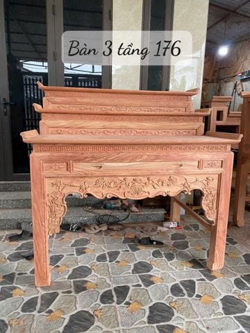 Bàn Thờ - Án Gian Đứng Tam Cấp Gỗ Hương Đá Kích Thước N176*S108*C107