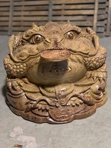 Tượng Cóc Thiềm Thừ Gỗ Ngọc Am Cao 40cm, Đường Kính 50cm