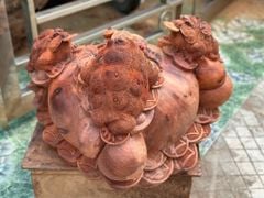 Tượng Cóc Thiềm Thừ Gỗ Hương Ta- Chum Tam Cóc Trấn Bình Ngang 55cm