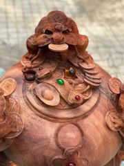 Tượng Cóc Thiềm Thừ Gỗ Hương Ta- Chum Tam Cóc Trấn Bình Ngang 55cm