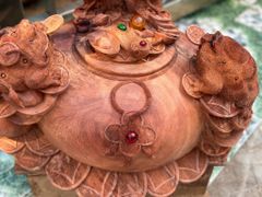 Tượng Cóc Thiềm Thừ Gỗ Hương Ta- Chum Tam Cóc Trấn Bình Ngang 55cm