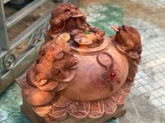 Tượng Cóc Thiềm Thừ Gỗ Hương Ta- Chum Tam Cóc Trấn Bình Ngang 55cm