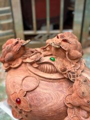 Tượng Cóc Thiềm Thừ Gỗ Hương Ta- Chum Tam Cóc Trấn Bình Ngang 50cm