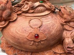 Tượng Cóc Thiềm Thừ Gỗ Hương Ta- Chum Tam Cóc Trấn Bình Ngang 50cm