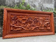 Tranh Gỗ Đồng Quê Kích Thước 217 x 107 x6 Cm Gỗ Hương Đá- Khung Trơn