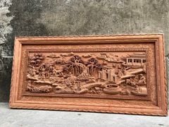 Tranh Gỗ Đồng Quê Kích Thước 217 x 107 x6 Cm Gỗ Hương Đá- Khung Trơn