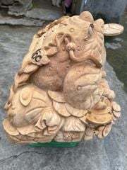 Tượng Cóc Thiềm Thừ Gỗ Ngọc Am- Kích Thước Ngang 96cm