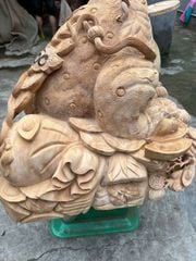 Tượng Cóc Thiềm Thừ Gỗ Ngọc Am- Kích Thước Ngang 96cm