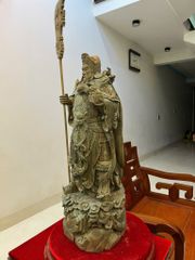 Tượng Phật - Quan Công Chống Dao Gỗ Trắc Xanh Cao 70cm