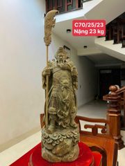 Tượng Phật - Quan Công Chống Dao Gỗ Trắc Xanh Cao 70cm