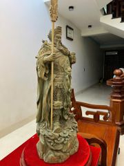 Tượng Phật - Quan Công Chống Dao Gỗ Trắc Xanh Cao 70cm