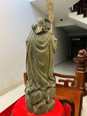 Tượng Phật - Quan Công Chống Dao Gỗ Trắc Xanh Cao 70cm