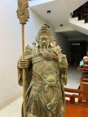 Tượng Phật - Quan Công Chống Dao Gỗ Trắc Xanh Cao 70cm
