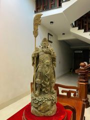 Tượng Phật - Quan Công Chống Dao Gỗ Trắc Xanh Cao 70cm