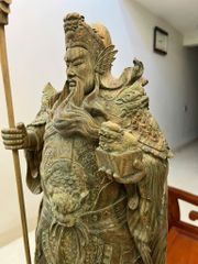 Tượng Phật - Quan Công Chống Dao Gỗ Trắc Xanh Cao 70cm