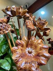 Bình Hoa Sen Gỗ - Gỗ Sưa - 15 Cành