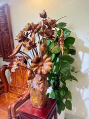 Bình Hoa Sen Gỗ - Gỗ Sưa - 15 Cành