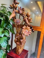 Bình Hoa Sen Gỗ - Gỗ Sưa - 15 Cành